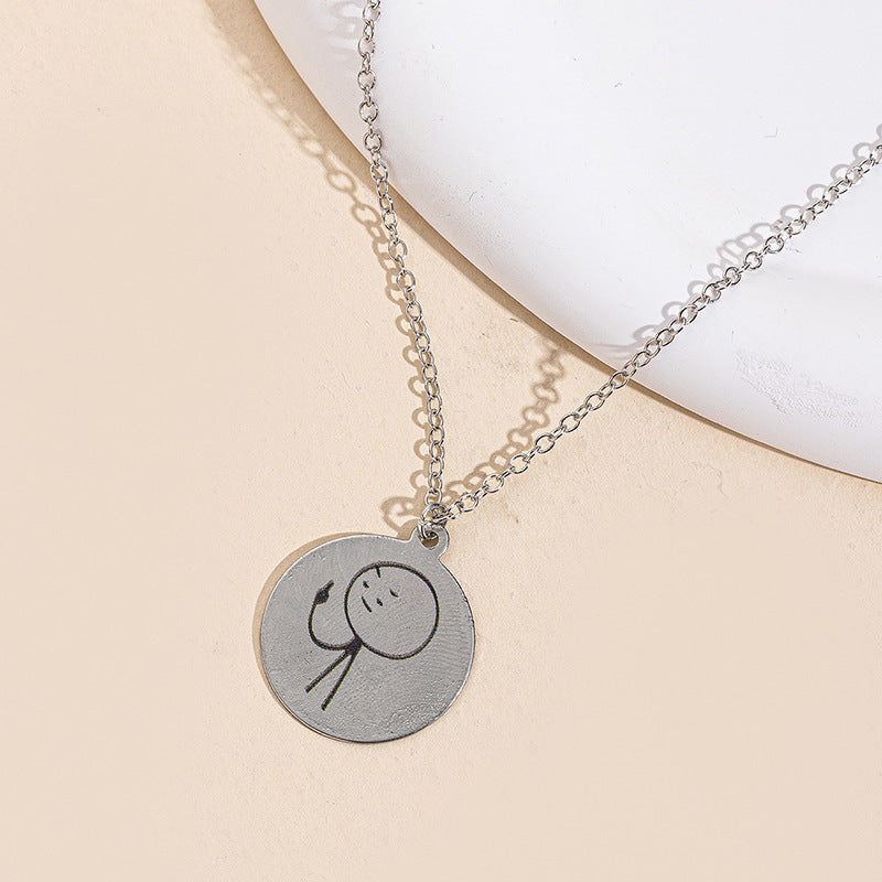 Wholesale couple necklaces: european and american cross-border fashion, minimalist round cartoon pendant, women's trendy and unique jewelry necklaces
