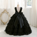 european and american girls' evening dress, long cake skirt, black elegant high-end bow sequin dress, in stock