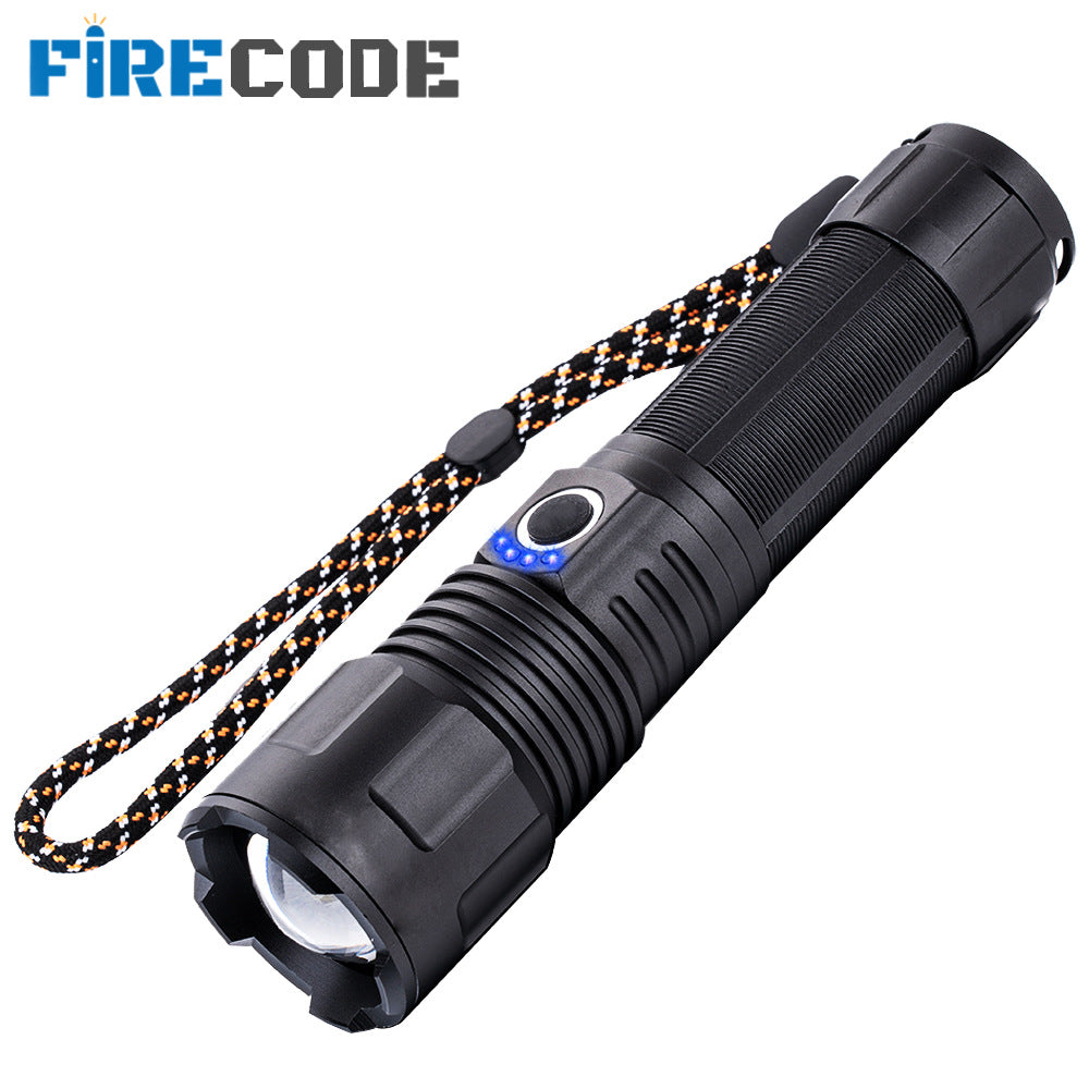 In December, the new  aluminum alloy strong light flashlight, zoom power display USB charging outdoor household flashlight