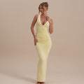 Amazon  summer new arrival: elegant sleeveless v-neck sexy bodycon ruched back slit dress for women