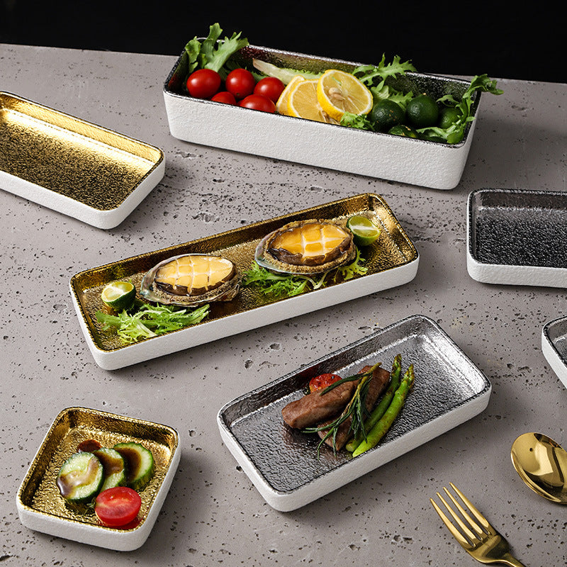 Luxury retro ceramic rectangular plate - stylish and high-value for fruit, desserts, pastries, and sushi presentation