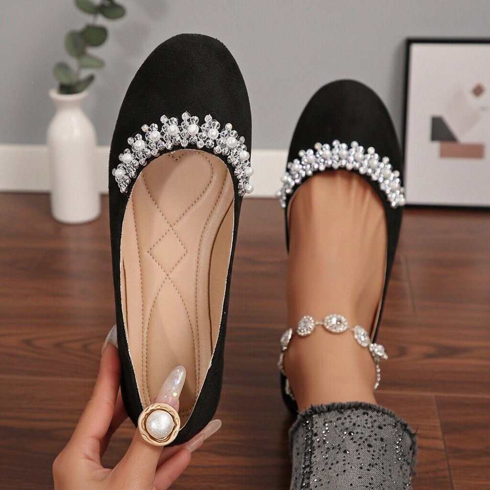 Exportplus sizeflats women's  rhinestone beaded french soft bottom evening shoes velvet spring elegant flatsflats