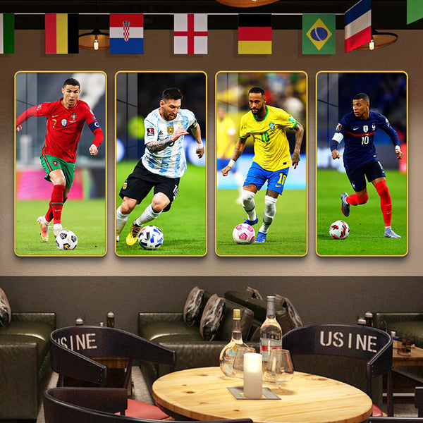 Messi hangs a picture of a football star poster on the wall of the lottery sports lottery store to win the World Cup C Rombappe decorative painting