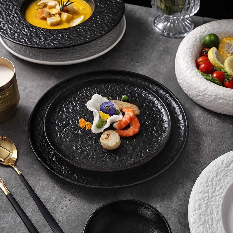 Rock pattern artistic conception cold dish plate creative classy sense hotel restaurant asymmetrical plate private dish ceramic tableware