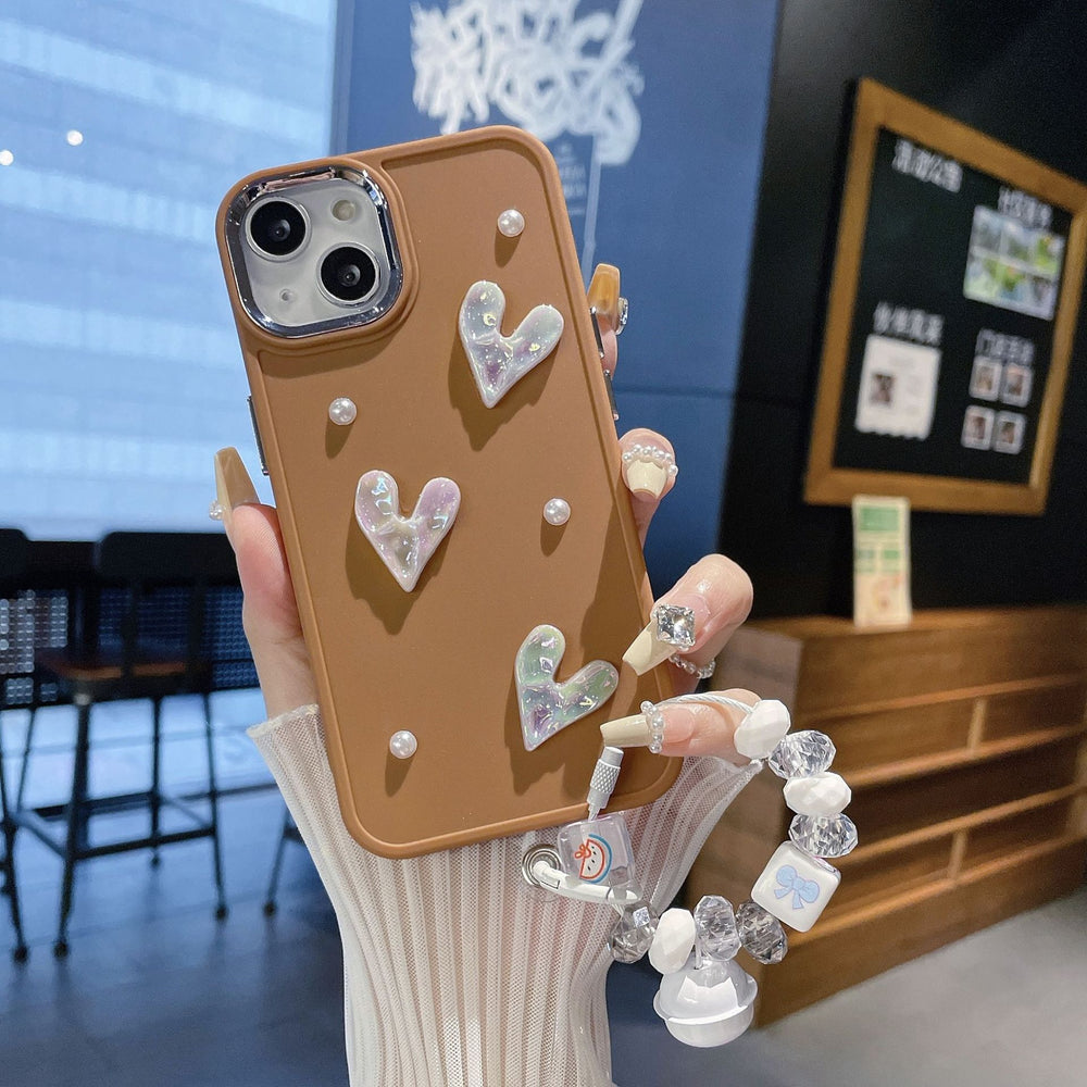 Suitable for apple 16pro metal photo frame pearl heart mobile phone case iphone7p/xr pure color protective cover