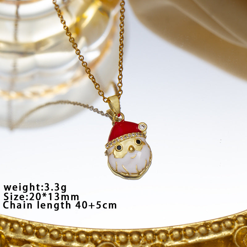 【titanium steel】christmas european and american santa claus reindeer snowman bell necklace - creative design, versatile necklace