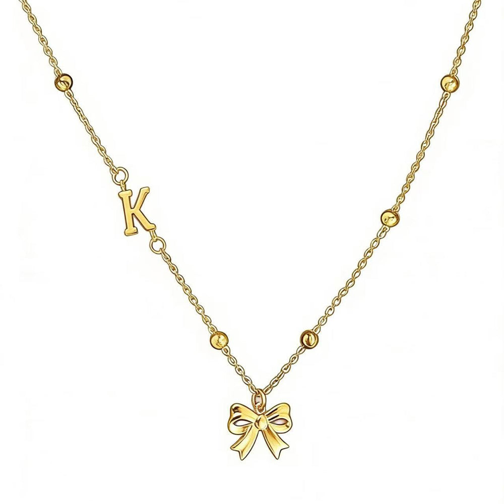 European and american style ins style bow letter necklace 18k gold niche clavicle chain women's summereasiest for match exquisite pendant