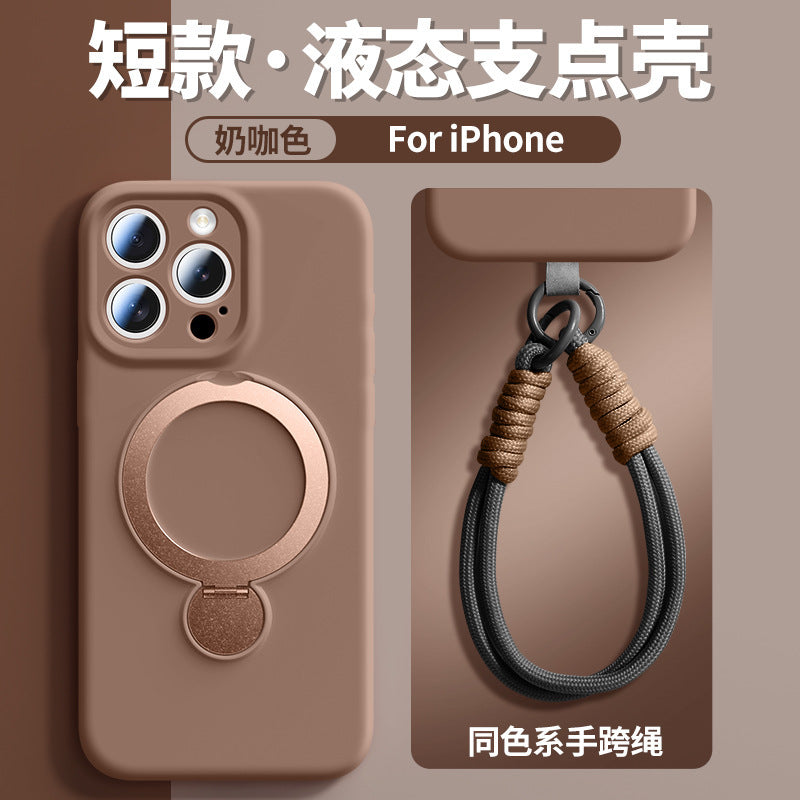 Rotating magnetic lanyard stand compatible with apple iphone 17 pure color liquid silicone case, iphone 15 pro max full coverage