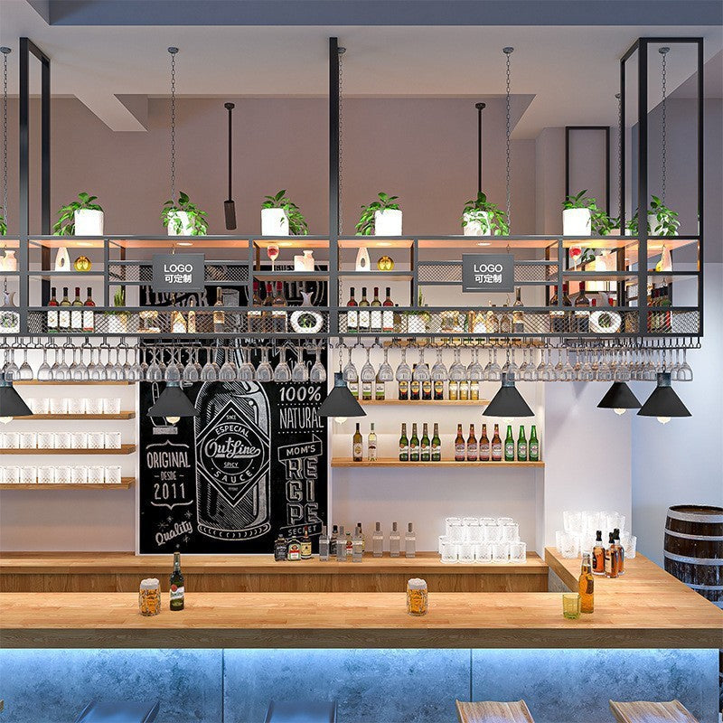Bar Hanger Industrial Style Wine Glass Hanger Bar Restaurant Wrought Iron Red Wine Hanging Cabinet Corner Inverted Shelf