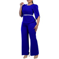 D558 women's foreign trade fashion set : elegant solid color top and wide-leg pants two-piece outfit - european and american style