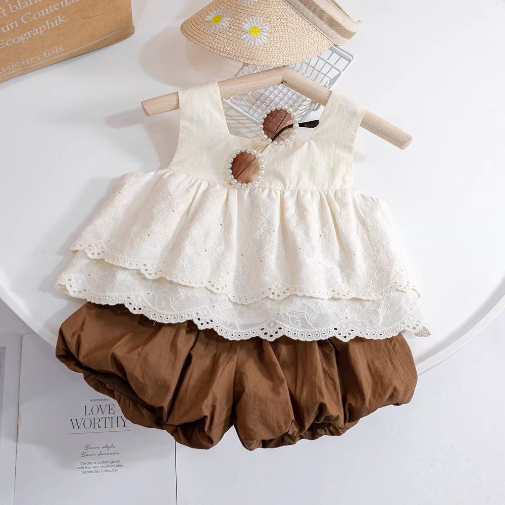Girls' summer outfit  new style: baby girl short-sleeve, trendy and versatile shorts two-piece set - wholesale supply