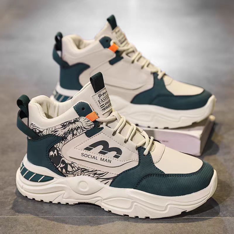 Men's fashion sneakers 2025 new winter high-top running shoes, trendy brand for teens, versatile height-increasing dad shoes