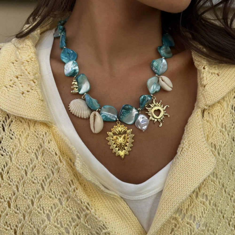 Wholesale beach necklaces - cross-border summer ocean style irregular heart pendant shell necklace - fashion design jewelry