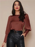 long-sleeved satin shirt for women spring and summer export independent station lantern sleeve satin shirt tops