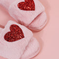 2024new arrival women's plus size fur slippers autumn winter one-piece flat heel open toe popularfashionheattech heart-shaped slippers