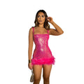 C7076 cross-border   independent station fashion women's sequin feather suspender dress new
