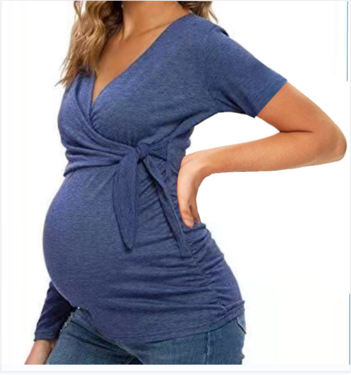 fashion trendy mom cross v-neck nursing t-shirt maternity top - in stock, relaxed fit