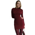 autumn european and american cross-border women's fashion new arrival: elegant round neck long sleeve shirred bodycon mini dress