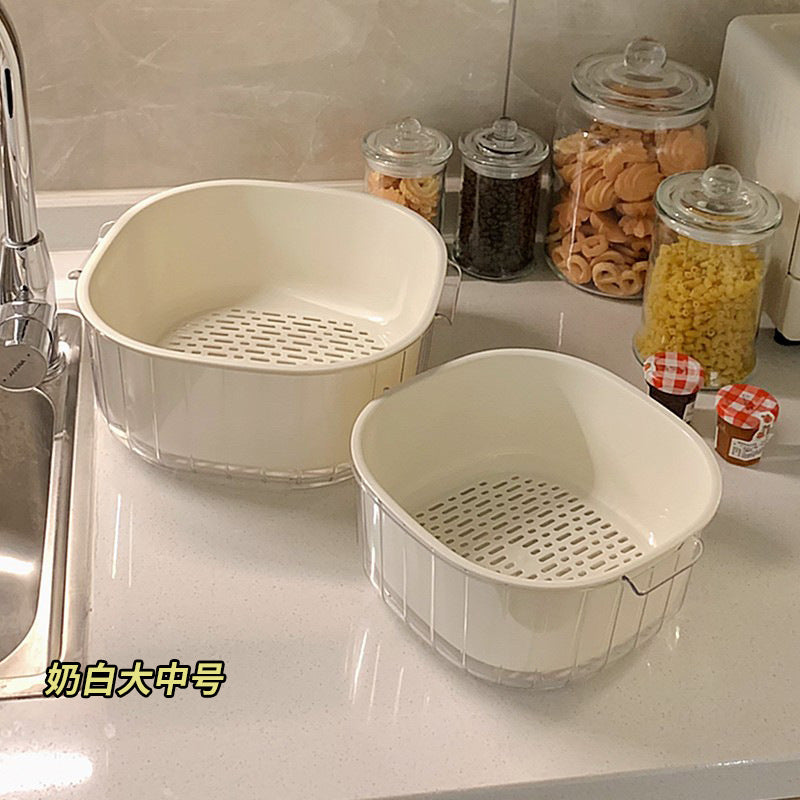 Double-layer new arrival drain vegetable basket fruit plate fruit living room plastic vegetable basket basket for home kitchen thickened