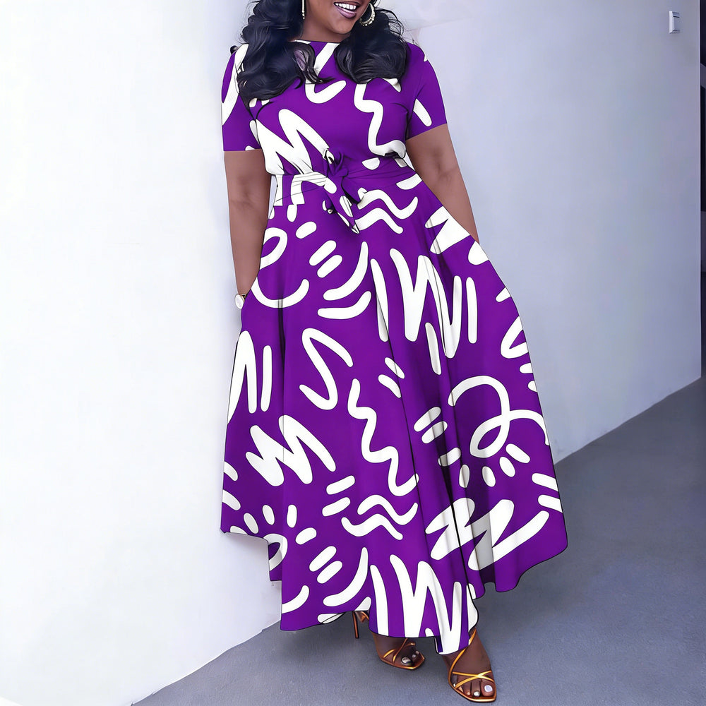 D3375 european and american  cross-border african loose printed large size strap mid-length large swing dress women's clothing