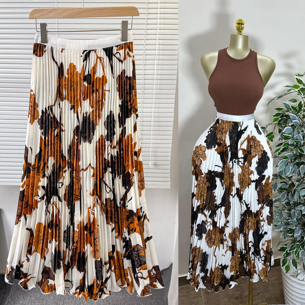 New arrival elastic waist high waist floral sweeteasiest for match a-line skirt women's medium longprintingpleated skirt