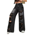 European and american heavy-duty distressed black and grey wash wide-leg jeans - women's high-waisted straight-leg streetwear hot girl style trousers