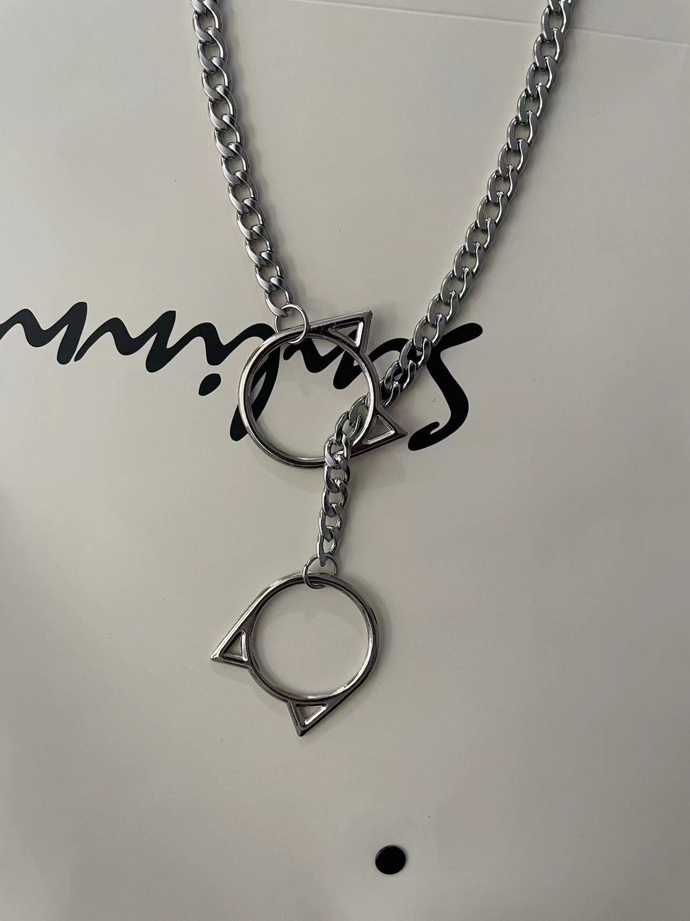 Amazon wide light luxury style y-ring slider chain stainless steel necklace handmade punk cuban chain necklace