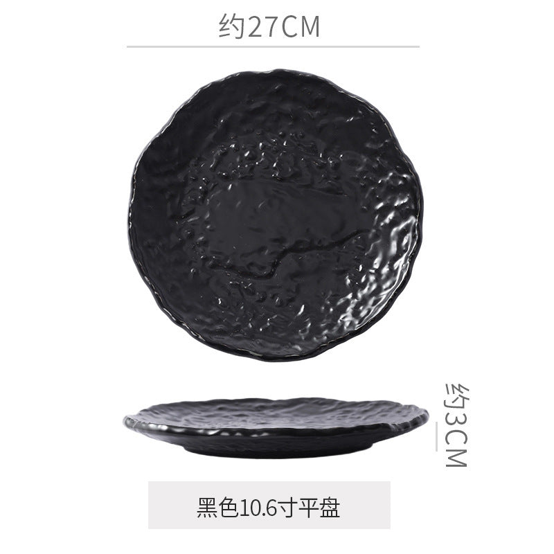 Rock texture minimalist ceramic western dinnerware black and white bowls plates dishes restaurant hotel high-end plating fruit salad bowl