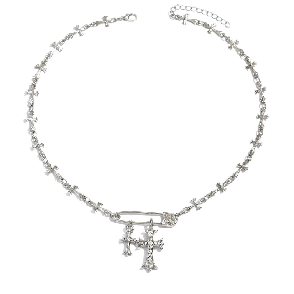 Sweater chain wholesale european and american cross-border jewelry niche design cross necklace sweet cool hip-hop style pin necklace