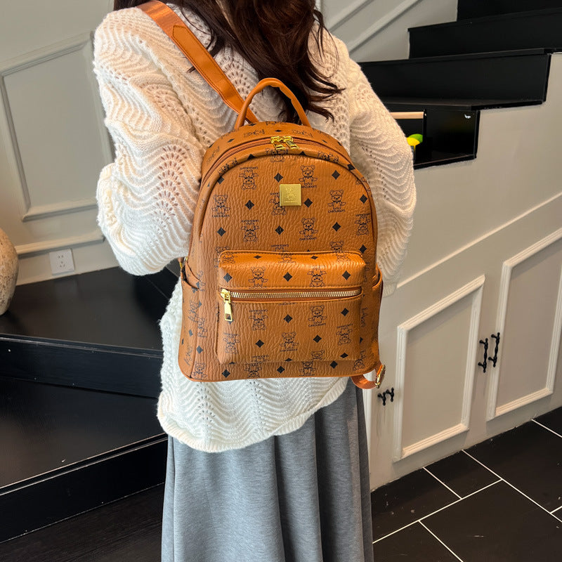 popular cute bearprinting women's backpack, large-capacity fashion mini backpack for students