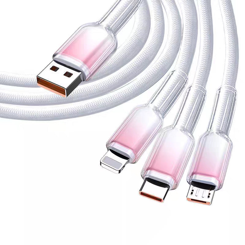 120w 3-in-1 data cable, ice crystal braided charging cable, compatible with apple and huawei phones, 3-in-1 fast charging cable