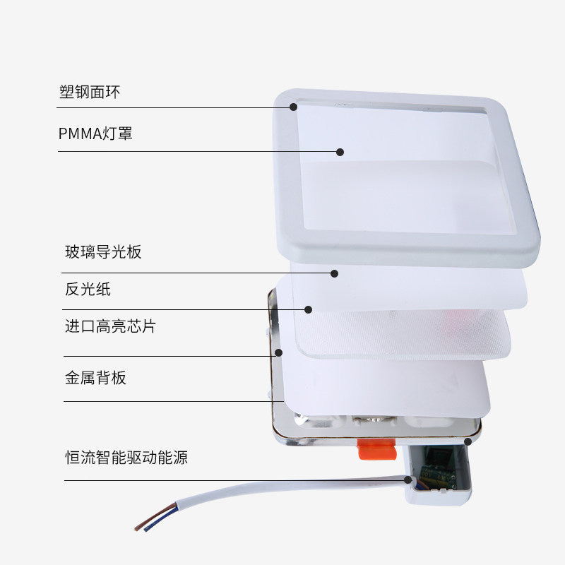 Ultra-thin downlight led square living room 3w12w barrel light ceiling embedded ceiling spotlight panel light grids hole light