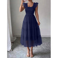 fashion  summer new arrival flying sleeve ruched ruffles vacation elegant mesh dress