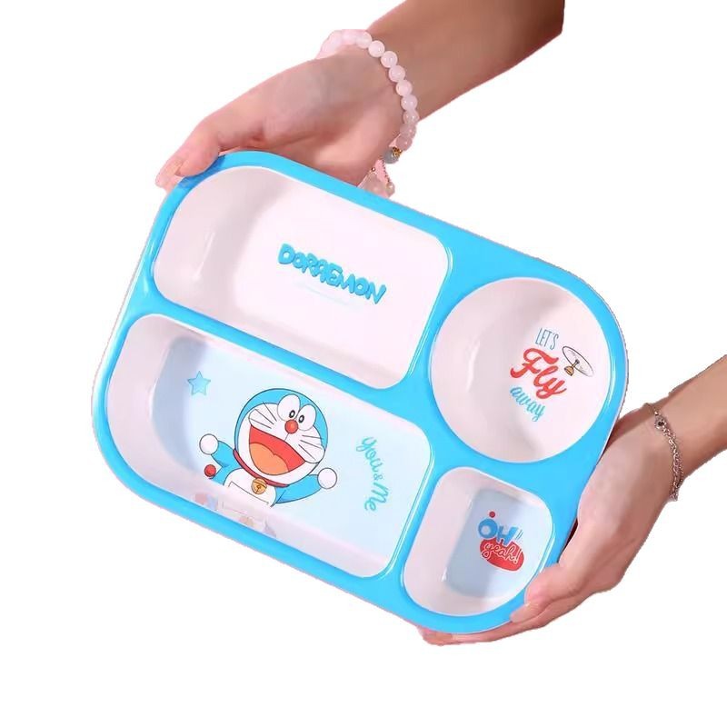 Bento bowl grid plate household eating plate primary school student lunch box tableware children's lunch box with sealing lid with fork and spoon