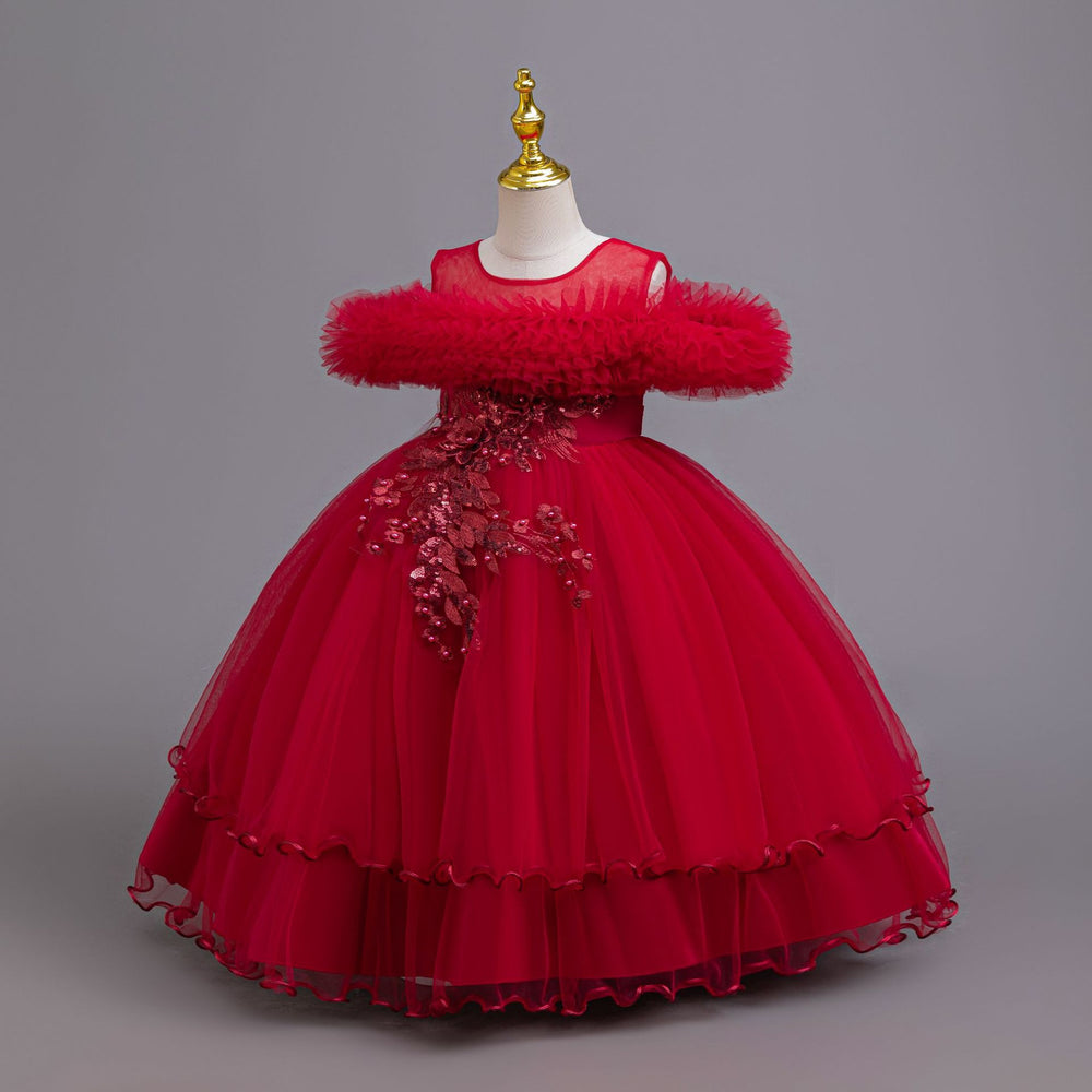 New arrival: children's princess dress - off-the-shoulder wedding gown, piano recital dress, baby girl dress for export