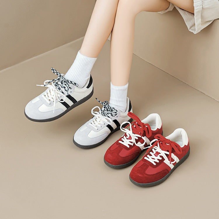 Versatile retro red german army trainers (gats) - women's 2026 autumn new collection - flat sole athletic casual sneakers - agnes shoes