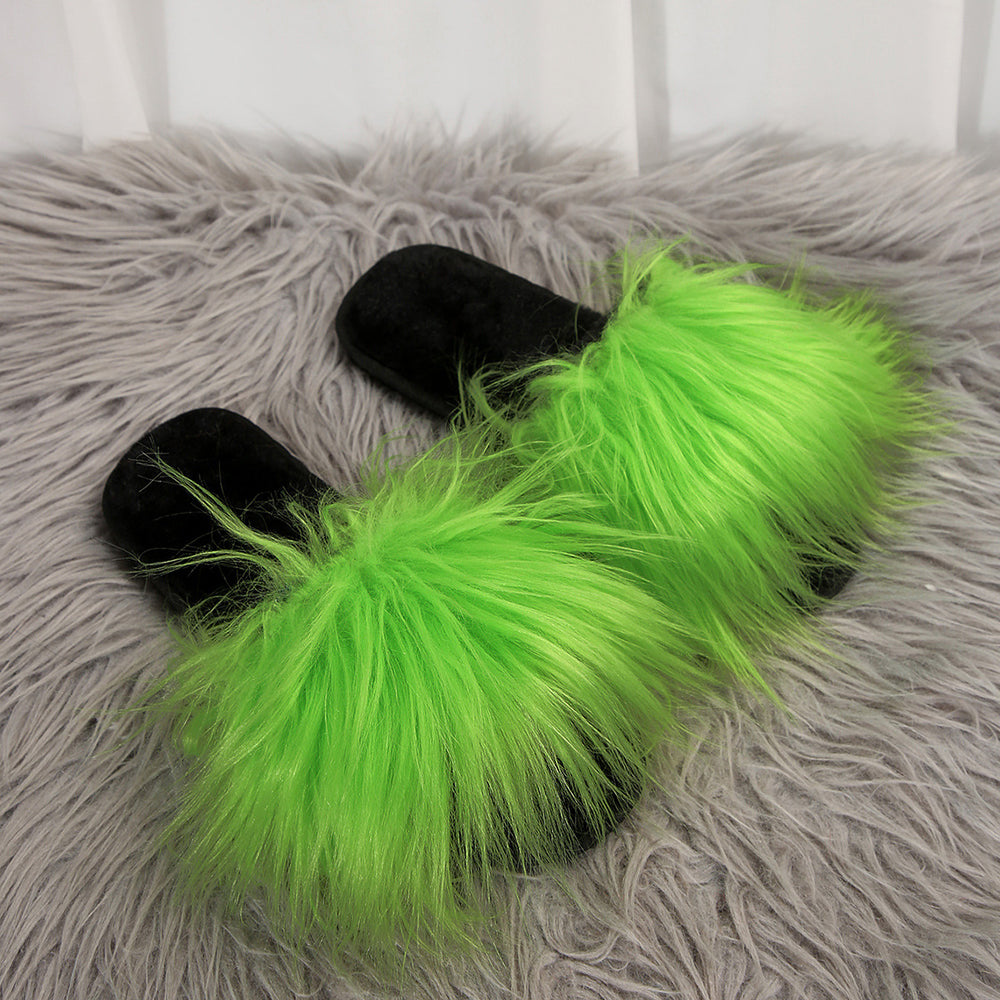 plus size open slippers women's long hair flip-flops family furry sandals thick bottom sandals heattech slippers for women