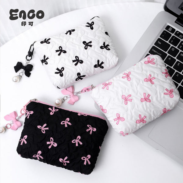 Cross-border bow cosmetic bag, high-value change bag, storage bag, cute cosmetic bag, large-capacity high-end bag.