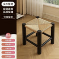 Rattan stool retro stool high-looking backrest coffee table stool solid wood shoe changing stool casual modern for home living room stool