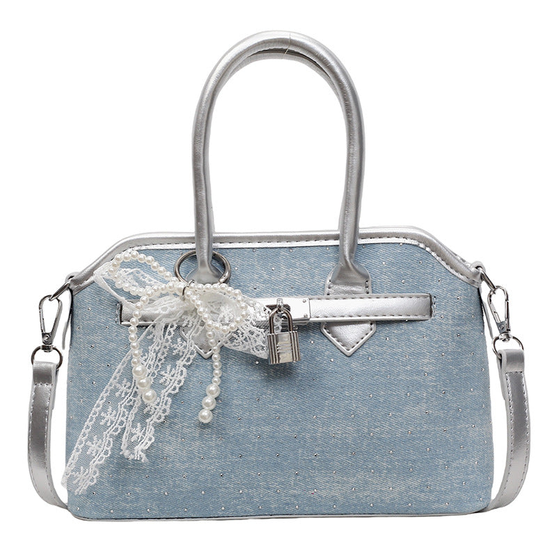 Cross-border denim bag women's summer 2025 new fashion niche messenger bag Korean version high-end platinum Kelly bag