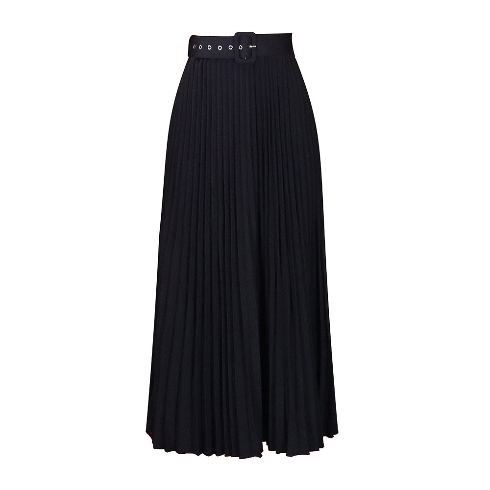 D293p with belt european and american clothing new arrival high waist large skirt mid-length pleated elegantdrapedexport skirt