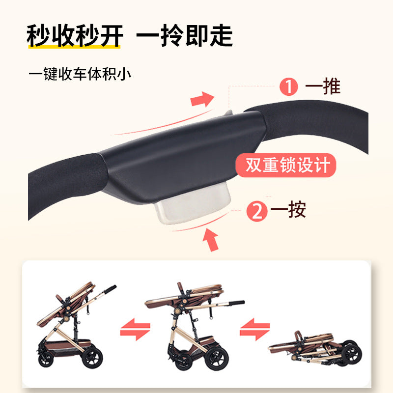 Lightweight baby stroller - four seasons, two-way, foldable bassinet, newborn pram, shock absorption, wholesale from manufacturer, portable