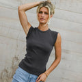 fashionnew arrival women's silm sleeveless round neck knitting ribbed pure colortopsfashionsexy hot girl vest