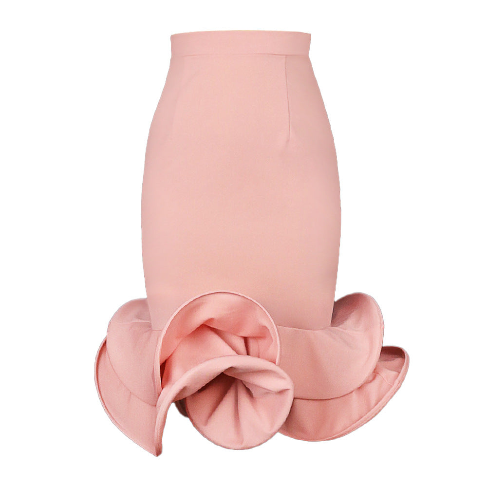 Women's mermaid elastic high waist pink asymmetrical ruffle skirt elegant party dress