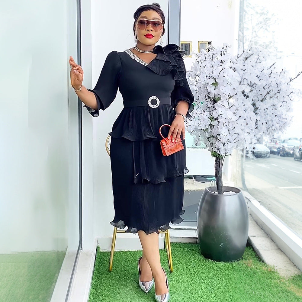 Amazon fashionelegancenew arrival cross-border exportsweetelegant socialite medium long pleated dress