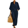 fashion women's summer fashionloose stand collar buttons mid-sleeve long vacation style shirt dress