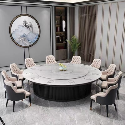 Hotel electric dining table large round table automatic turntable hotel 16 people 20 people clubhouse box rock slab hot pot tables and chairs