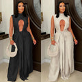 C7538 cross-border   fashion women's sexy solid color tie-up sleeveless pants set