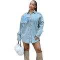 European and american cross-border women's denim jacket,  foreign trade women's clothing, loose fit patchwork design, long sleeve jacket top