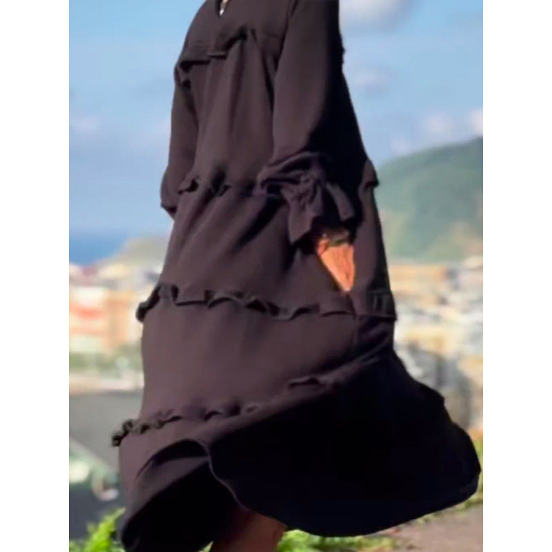 summer new arrival: women's long-sleeve, round neck, ruffle-trimmed dress - perfect for cross-border e-commerce and independent online stores